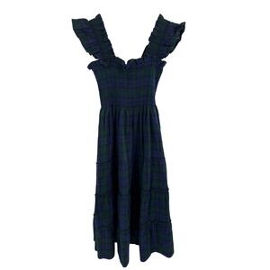 NWT Hill House The Nap Dress Green and Navy Tartan Plaid Smocked Midi XS